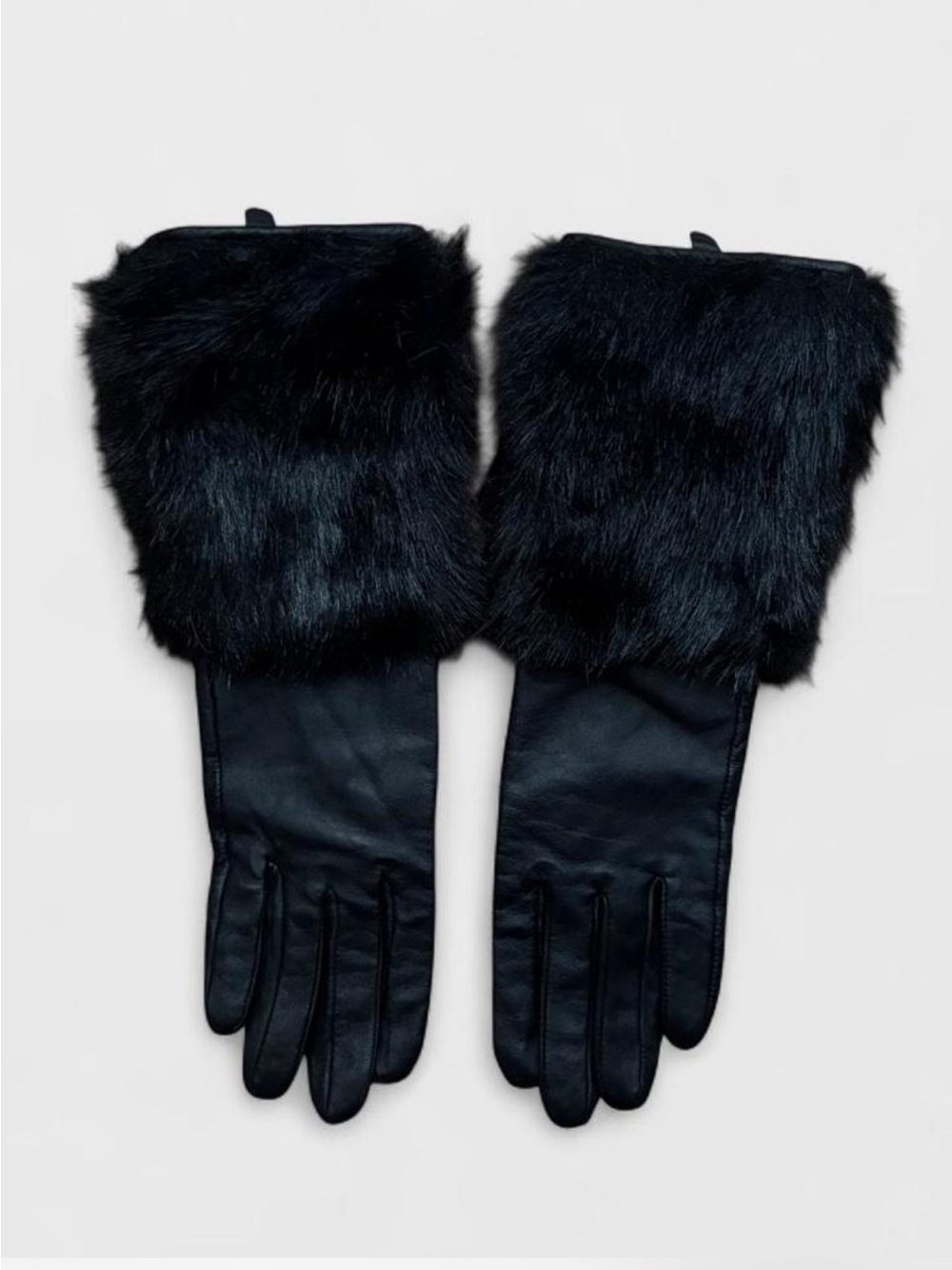 Black Leather Winter Gloves with Faux Fur Cuffs